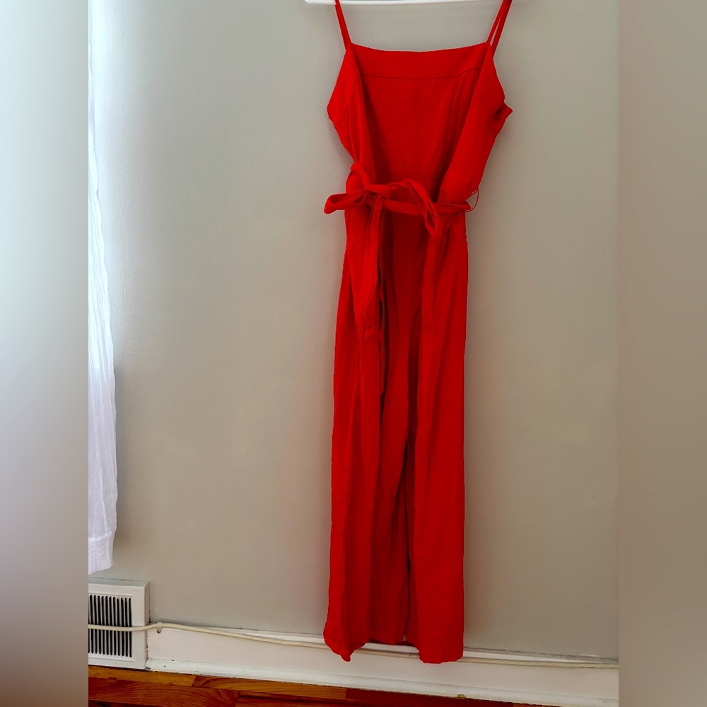 J. Crew Preppy Vibrant Red Jumpsuit with Tie Waist & Pockets